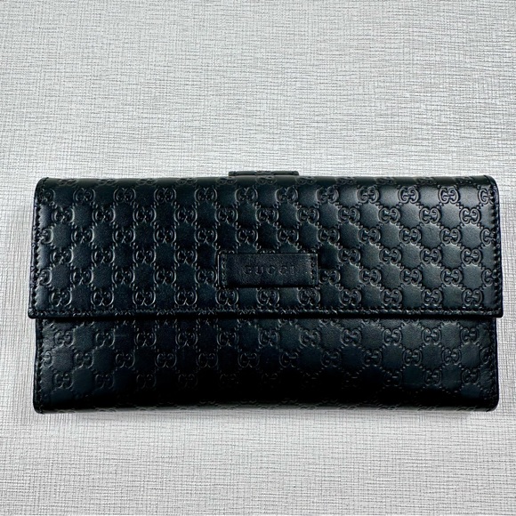 GUCCI GG Long Wallet Calfskin Leather Black Preloved - Picture 2 of 5